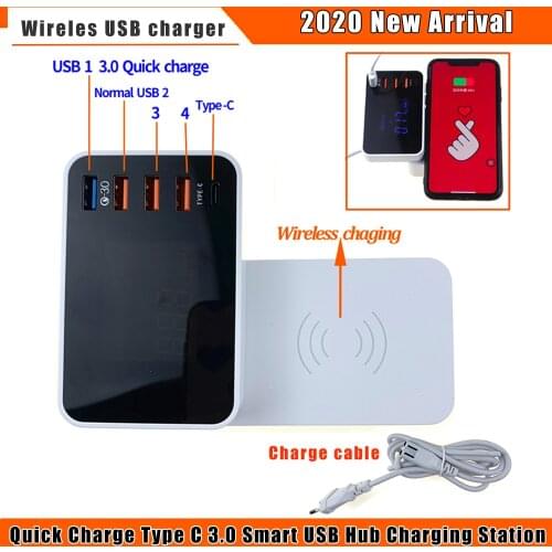 QI Wireless Charger Quick Charge Type C 3.0 Smart USB Charging Station Hub Fast Charger Adapter for Xiaomi iphone x Samsung s10