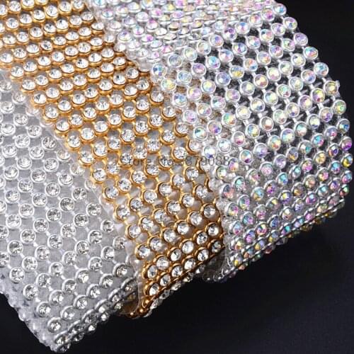 Bling Crystal Rhinestone Mesh Banding 10 Row 4 Cm Wide Fancy Wedding Dress Belt Trimming Hotfix Iron On Decorative Diamond Sheet