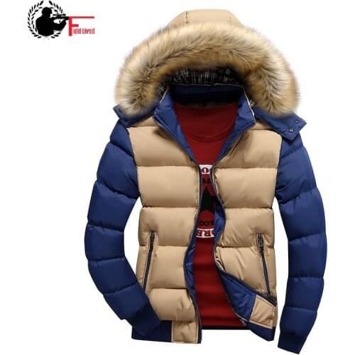 Brand 2020 Winter Jacket Men Thick Warm Patchwork Coats Parkas Fur Collar Hooded Detachable Cap Slim Splice Coat Outerwear Male