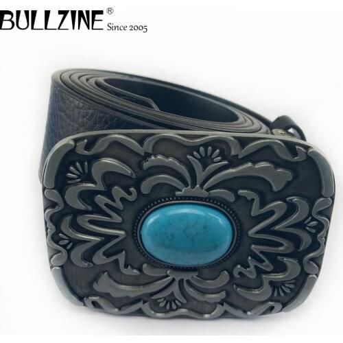 Bullzine zinc alloy retro western turquoise stone belt buckle jeans gift belt buckle Free PU belt FP-02579 drop shipping