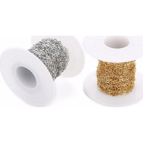 10yard/roll 2*3mm Stainless Steel Necklace Chains Diy Metal Flat Cross Chain Necklaces Gold Color for DIY Jewelry Making