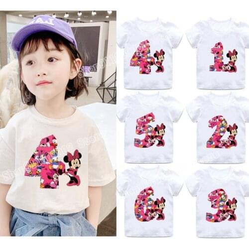 Mickey Minnie Mouse Kid T-shirt Fall Boutique Outfits Baby Girl Happy Birthday Fashion Clothes Toddler Girl Short Sleeve Shirt