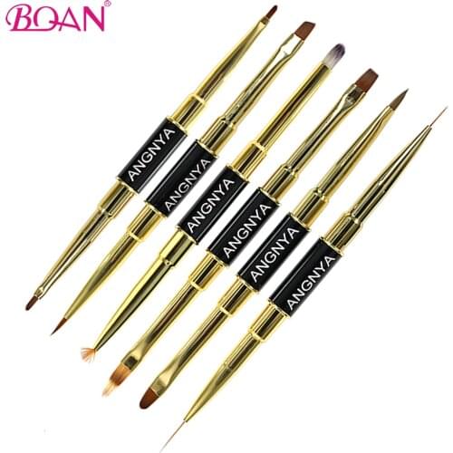 BQAN Double Head Nail Art Brush Black Gold Nail Extension Builder Acrylic UV Gel Lined Drawing Pen Nail Art Manicure Tools