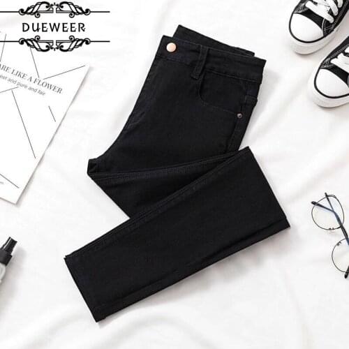 DUEWEER Jeans Women Pencil Trousers Cotton Solid Skinny Slim Fit High Waist All-match Stretchy Stylish Casual Streetwear Pants