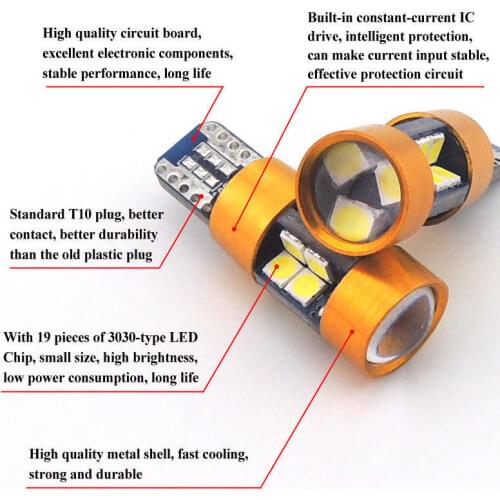 1pair Amber Car Position Parking City Lights T10 168 194 2825 W5W 19SMD LED Bulb License Light Bulbs