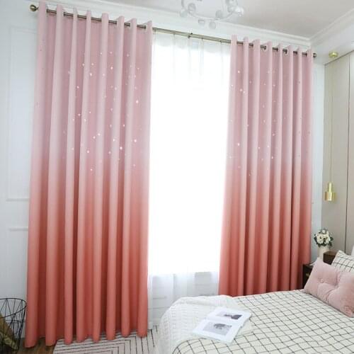 Gradient Hollow Star Fabric Tulle Curtain Double Layer High Shading Curtains for Living Dining Room Curtains for Bedroom Window