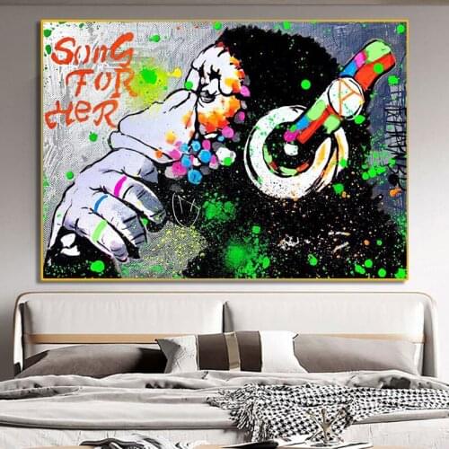 Graffiti Art Banksy DJ Monkey Canvas Painting Animal Posters and Prints Abstract Street Wall Art Picture for Living Room Decor