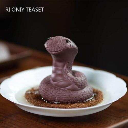 Yixing Purple Clay Tea Pet Zodiac Snake Statue Ornaments Animal Tea Figurine Handmade Sculpture Crafts Home Tea Set Decoration