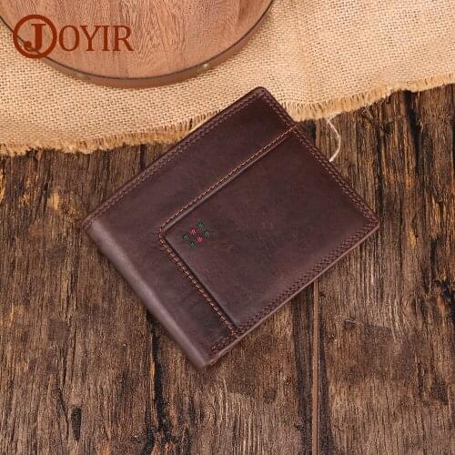 JOYIR Genuine Leather RFID Mens Wallet With Coin Pocket Credit Card Holder Vintage Leather Short Purse for Money Men Gift