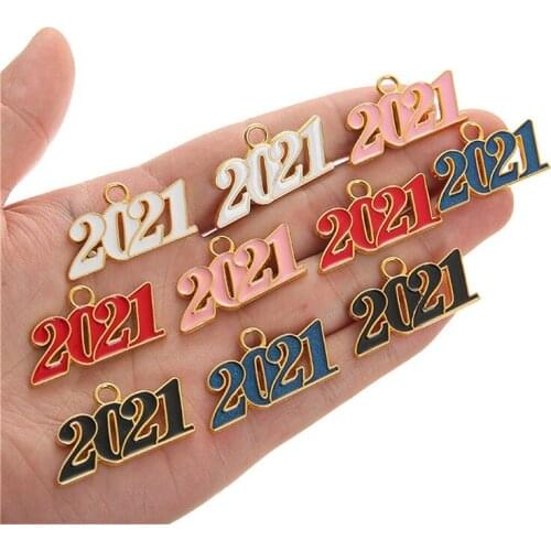 Julie Wang 5PCS Enamel Year Number 2021 Charms Mixed Colors Alloy Pendants Jewelry Making Necklace Earrings Accessory