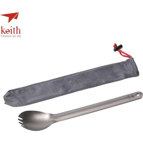 Keith Titanium 200mm Long Handle Spork Camping Travel Tablewares Outdoor Picnic Hiking Convenient Fork Spoon 20g Ti5319