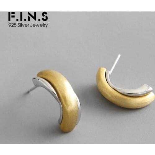 F.I.N.S Korean S925 Sterling Silver Earrings Geometric Semi-circle Gold Silver Earrings INS Minimalist Silver 925 Jewelry