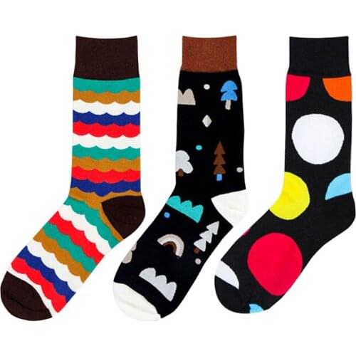 2020 Fashion Colorful Socks Men Hit Color Argyle Stripes Big Dot Jacquard Filled Optic Combed Cotton Male Sock Meia Wedding Gift