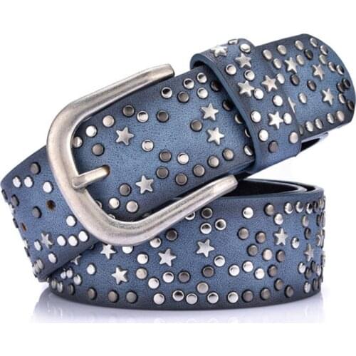 Fashion Reversible Pin Buckle inlaid Fashion Rivet casual belt ladies all-match waist chain rhinestone diamond Metal Belt