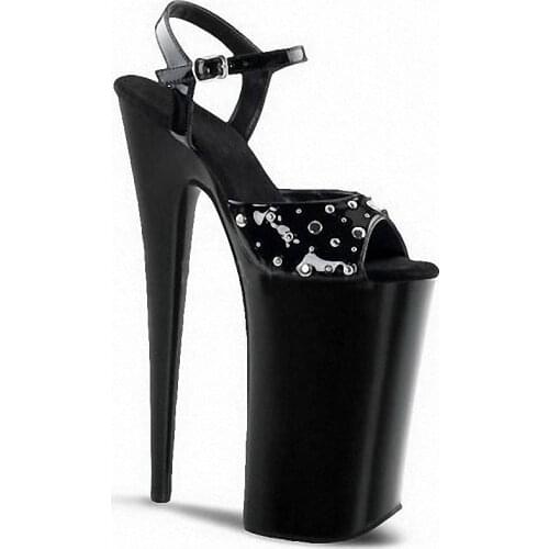 New Style Black Rivet Patent Leather Baking Paint Gothic Punk Womens Pole Dance Shoes 8 Inch High Stripper Heeled 20cm Buckle