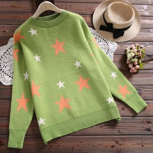 Autumn And Winter Womens Sweater 2020 New Thick O-Neck Pullover Long Sleeve Star Knitting