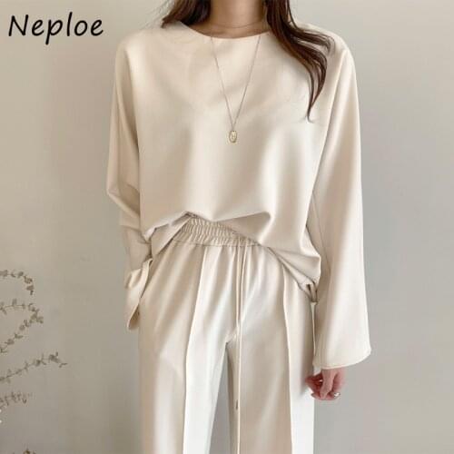 Neploe 2021 Autumn Fashion Simple Loose T-shirt New Solid Color All-match Women T Shirts O-neck Casual Femme Pullovers 1H021