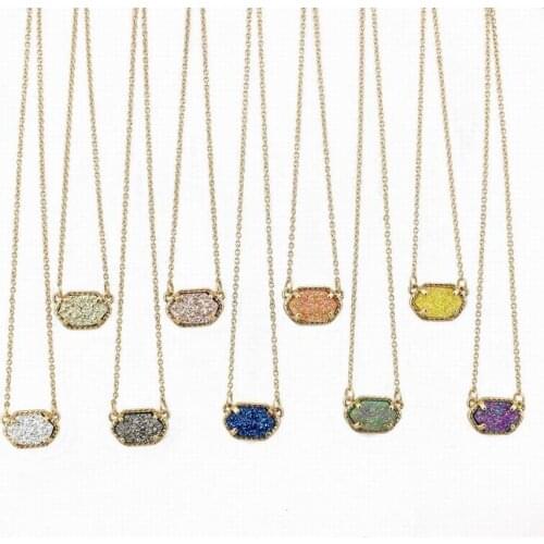 Fashion Oval Druzy Choker Pendant Necklace for Women Quartze Oval Pendant Druzy Necklace Hot Selling
