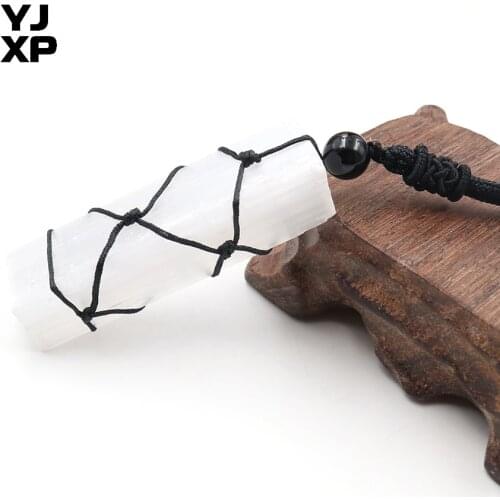 YJXP White Crystal Selenite Weave Pendant Rope Chain Necklace Natural Gypsum Stone Yoga Healing Reiki Stick Wands Jewelry Making