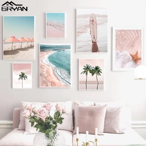 Sea Beach Surfboard Poster Coconut Tree Starfish Ocean Wall Art Picture Prints Nordic Landscape Canvas Painting Home Decor