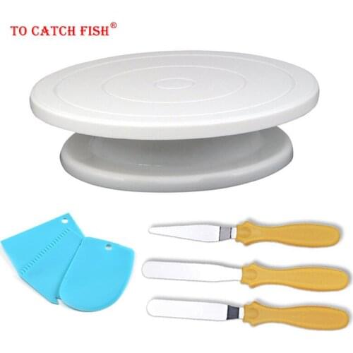 7Pcs/Set Plastic Cake Turntable Rotating Cake Plastic Dough Knife Decorating 10 Inch Cream Cakes Stand Cake Rotary Table