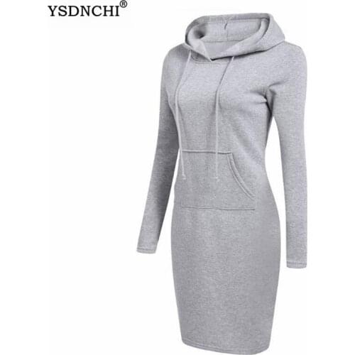 YSDNCHI Pocket Hooded Dresses Women Hoodie Sweatshirts Dress Autumn Fashion 2020 Oversize Ladies Casual Pullovers Sexy Dress
