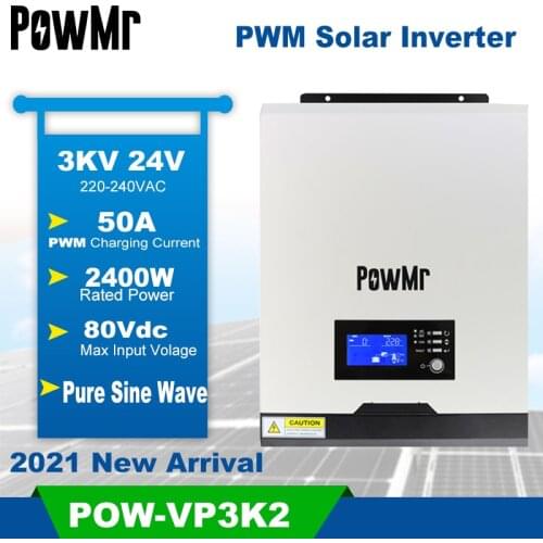 PowMr 3KVA 2400W Hybrid Solar Inverter Charger 24VDC 230VAC Built-in 50A PWM Solar Charge Controller WIFI Monitor Solar Inversor