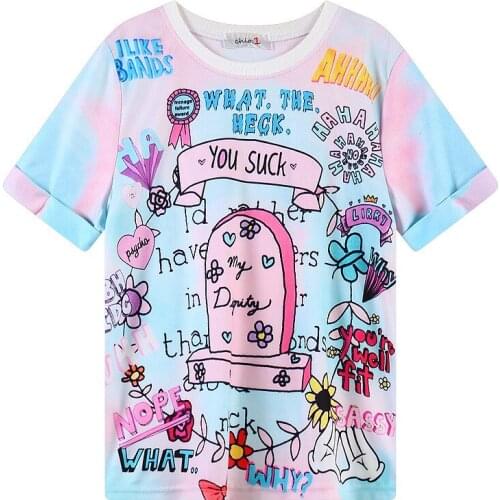 Cartoon Print Casual Women Harajuku T-Shirt 2020 Summer Short Sleeve O-neck Korean Ladies Basic Tops