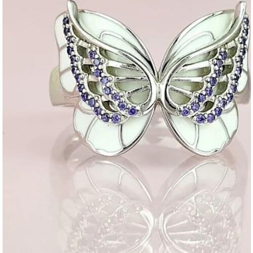 Luxury Female Purple Crystal Stone Ring Charm Silver Color Wedding Rings For Women Dainty Rainbow Butterfly Engagement Ring