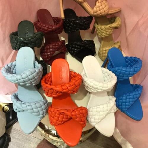 Women Handmade Weave Sandals Women Crossover Knitted High Heels Party Shoes Woman Runway Mules Zapatos De Mujer