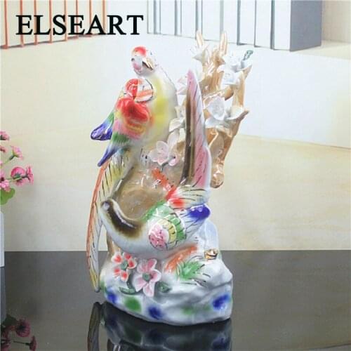 Make flower coloured painted ceramic long tail colorful birds ornament art and craft for home decoration
