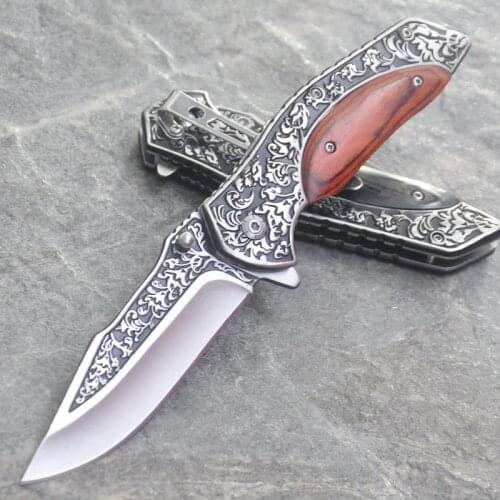 Brand Damascus Steel Folding Knife Wood + Titanium Ebony handle Outdoor Camping Survival Hunting Knife Pocket Compact Knives