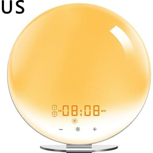 Smart Wake Up Light Work Day Alarm Clock With 7 Colors Sunrise / Sunset Smart Life Tuya App Works With Alexa Home