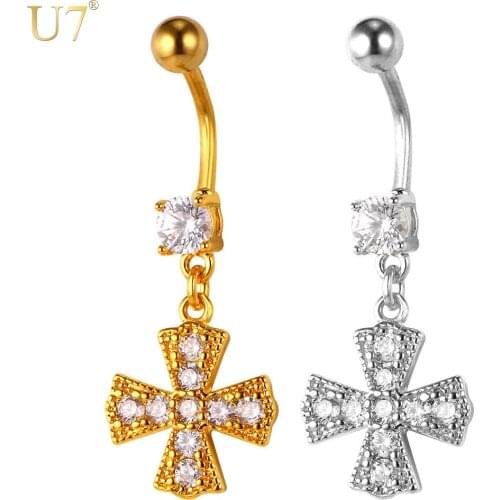 U7 New Cross Belly Button Ring For Women Body Jewelry Piercing Ombligo Gold/Silver Color Navel Piercing Db009