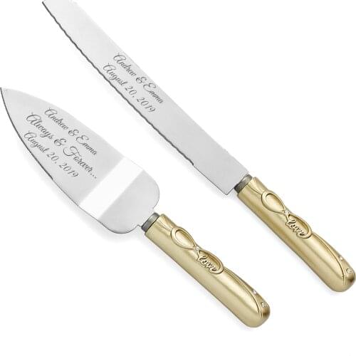 Engraved Gold Cake Server and Knife,50th Wedding Dessert Set,Custom Bridal Shower Gift,Anniversary Favor,Party Supply Decoration