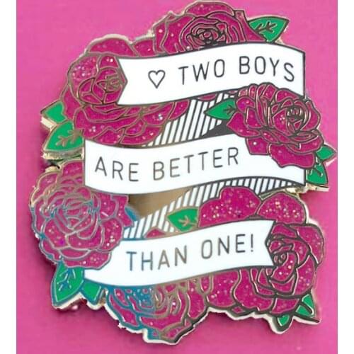 Yaoi BL Two Boys Are Better Glitter Brooch Pins Enamel Metal Badges Lapel Pin Brooches Jackets Jeans Fashion Jewelry Accessories