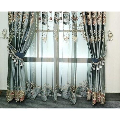 Curtain High grade embroidered curtain flannelette curtain living room shading villa window curtain customization