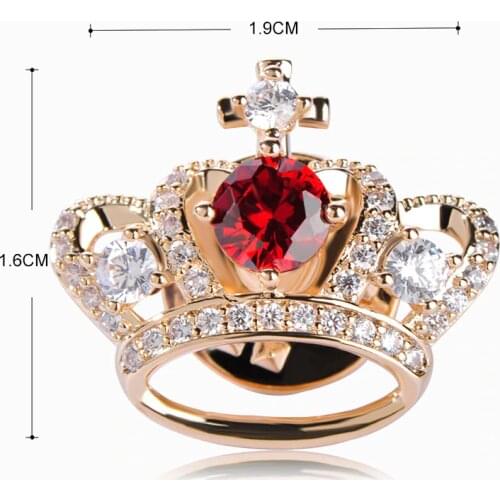 Blucome Red Crown Brooches Collar Suit Lapel Sweater Pins Full Rhinestones Zircons Wedding Corsage Pins Jewelry Women Girls Clip