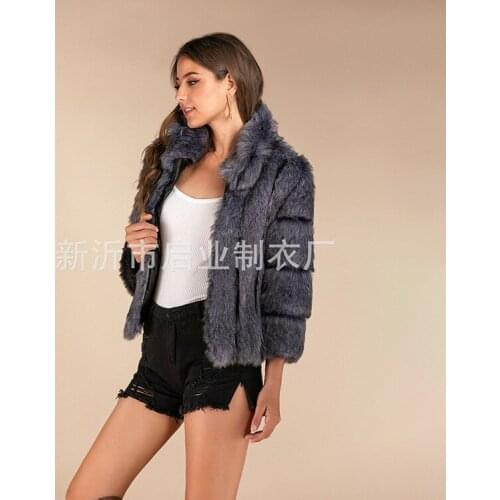 Womens imitation fur trim coat Fur fashion long sleeves stand collar fur coat imitation otter fox fur