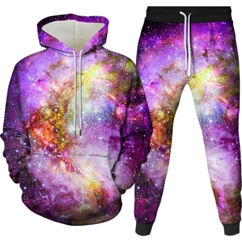 Tracksuit women 2021 Autumn Sets Digital Printing 3D Beautiful Starry Sky Hoodie + Trousers 2 Sets Of Fashionable Leisure Suits