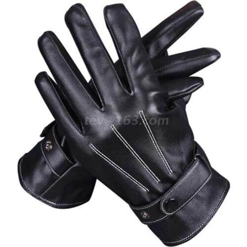 Winter Leather Gloves Leather Full Finger Gloves Fleece Lining Glove Touchscreen Waterproof Glove for Driving Riding