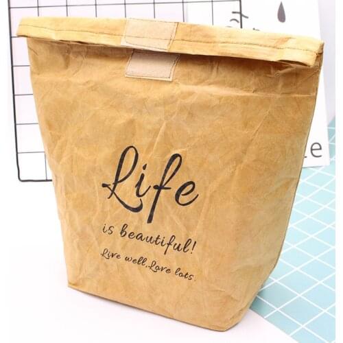 1Pcs Eco-friendly Thermal Insulated Portable Reusable Kraft Paper Merchandise Grocery Bags Snack Lunch Bags