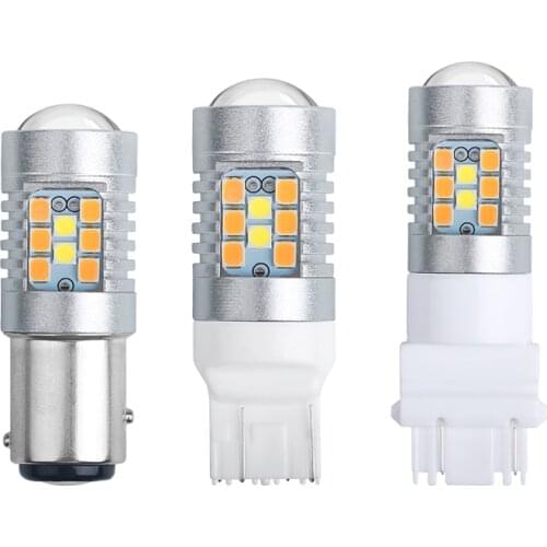 1Pc High Bright Car Led Lights T20 7443 Two-color Bulbs T25 3157 Motorcycle Led Lamps S25 Auto Brake Lights White And Amber 12v