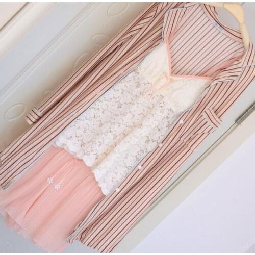 100% Real Photos Top Quality Stripe Nylon 3 Sets sexy gown set, robes, sleepwear, Lounge pajamas, lingeries costumes,RB302