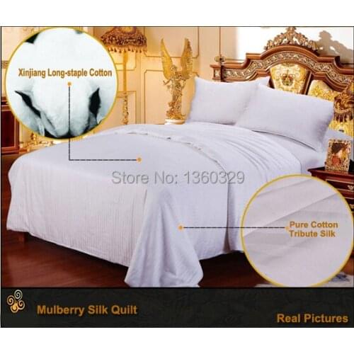 180*210cm White Comforter Silk Blanket Handmade Winter Silk Quilts Yellow colcha Pink edredon Silk Quilted Bedspread silk duvet