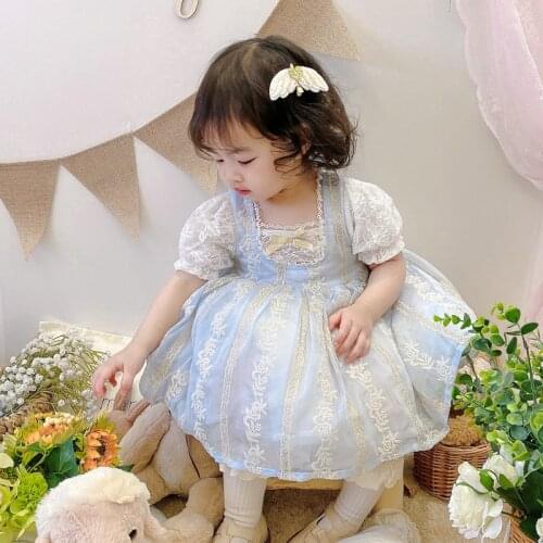 2021 Summer Girls Dress Princess Lace Kids Dresses Girl Korean Style Sleevesless Childrens Cotton Dress Fashion Baby Clothes