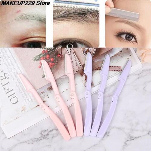 3Pcs Eyebrow Epilator Folding Eyebrow Trimmer Safety Scraping Eyebrow Razor Beauty Dermaplaning Tool Eyebrow Scissors