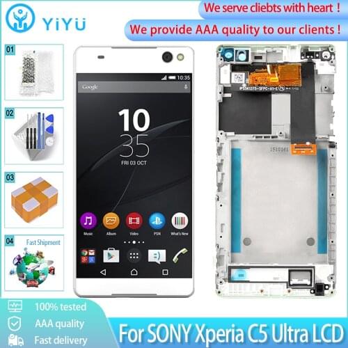 6.0" Original Display For SONY Xperia C5 Ultra E5506 E5533 E5563 E5553 LCD Screen Display Digitizer Assembly Frame Replacement