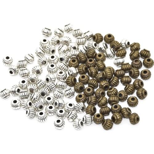 80pcs Wholesale Two Color 1mm Hole Beads Zinc Alloy Metal Round Spacers Beads For Handmade Jewelry Accessories Making 5*4mm