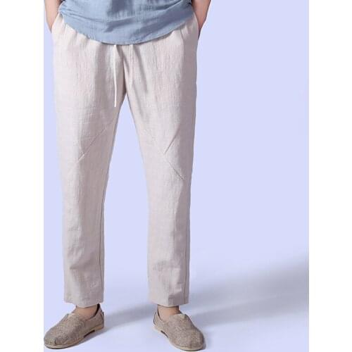 Chinese Style Mens Cotton Linen Pants Mens Pants Casual Trousers Loose Retro Tang Suit Traditional Japanese Style Linen Mens